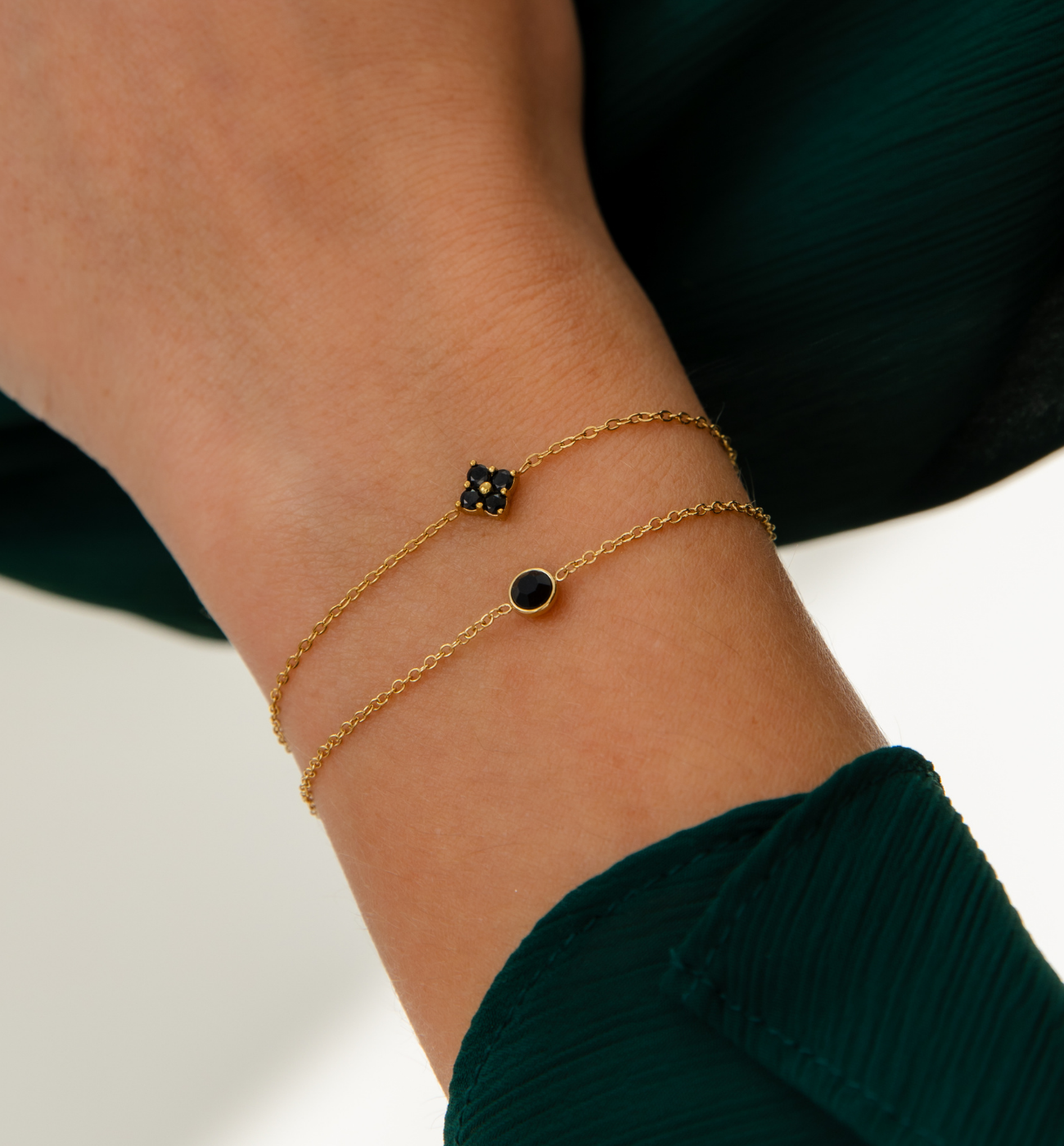 Bransoletka złota z czarnymi cyrkoniami Momi - By Dziubeka
