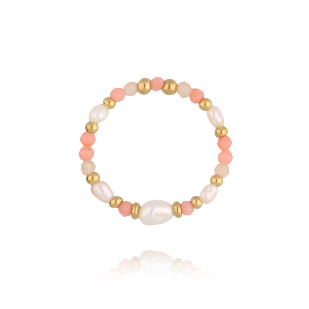 Pierścionek brzoskwiniowo perłowy PSC0624