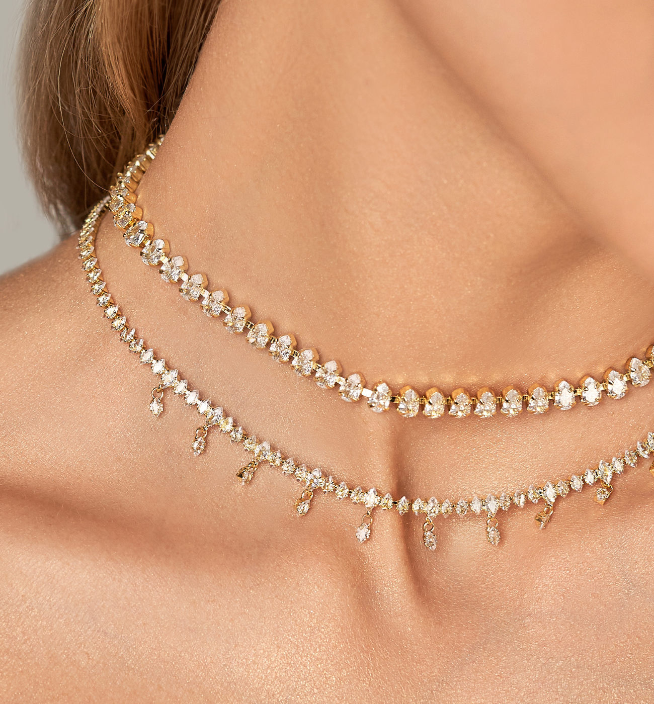 Zestaw naszyjników z kryształkami złoty - By Dziubeka