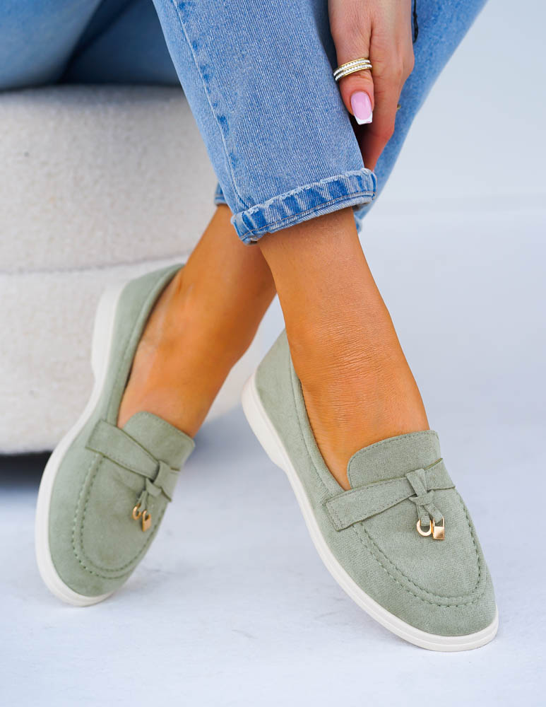 Baleriny Mokasyny Na Płaskiej Podeszwie Hariet Pistacja