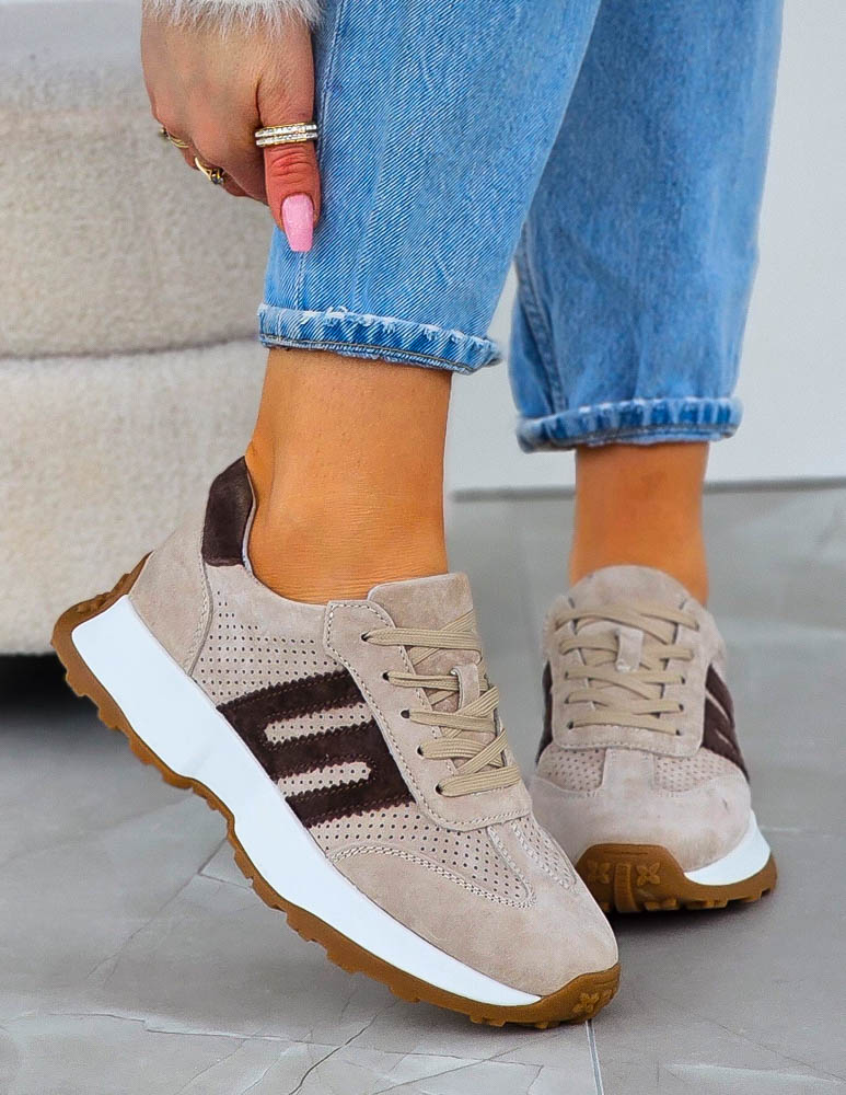 Premium Eleganckie Skórzane Sportowe Półbuty Trampki Cappuccino