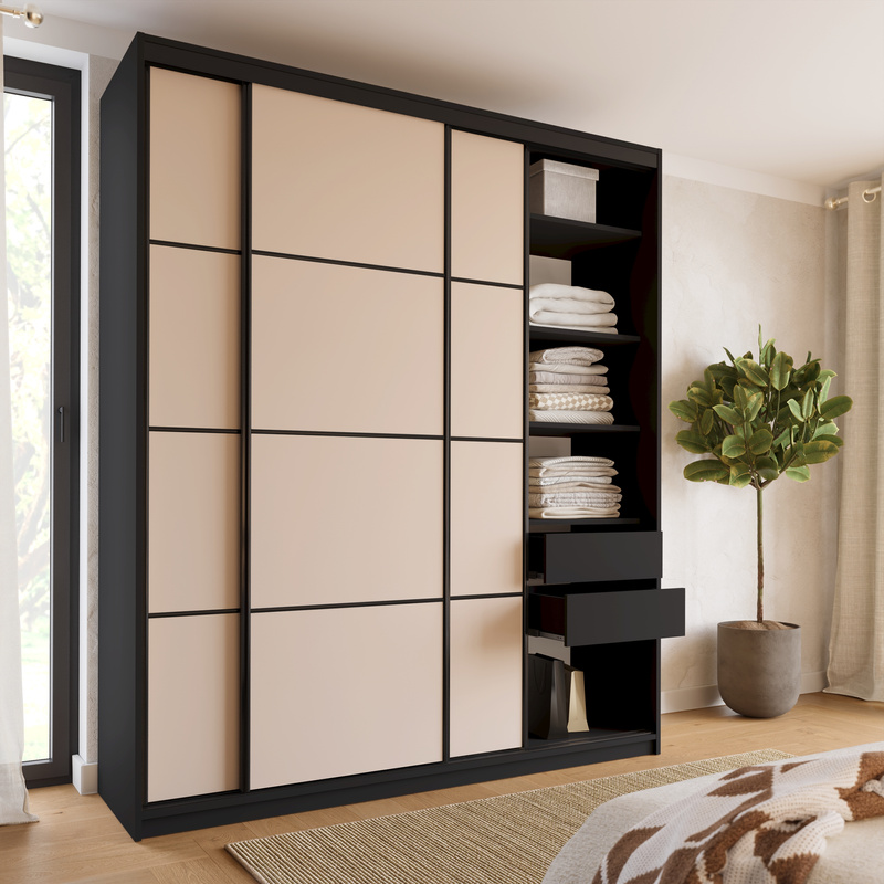 Beżowa szafa przesuwna do sypialni 200 cm LOFT MAX