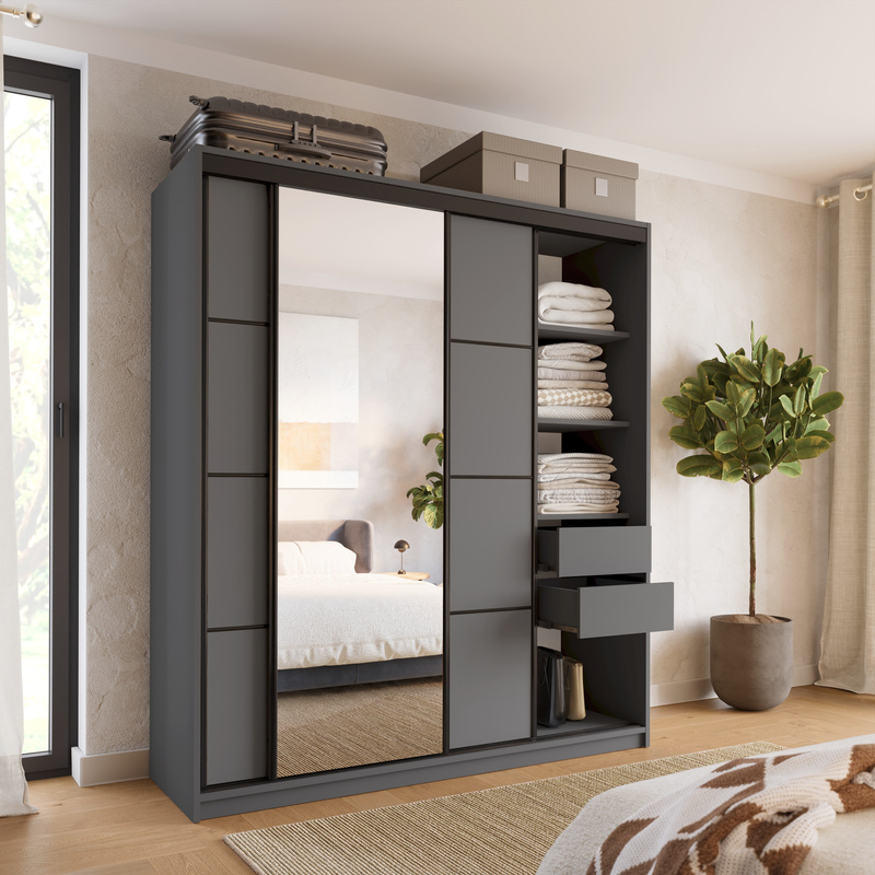 Trzydrzwiowa szafa przesuwna z lustrem do sypialni 180 cm LOFT