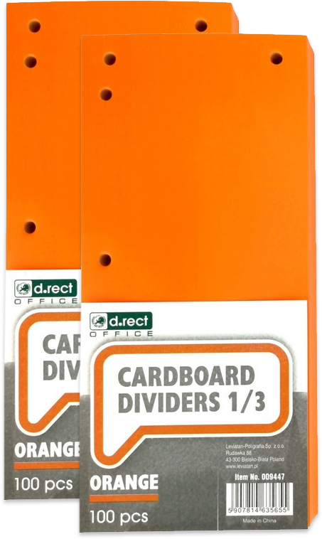 2x Przekładki kartonowe D.Rect, 1/3 A4, A4, 100 kart, pomarańczowy