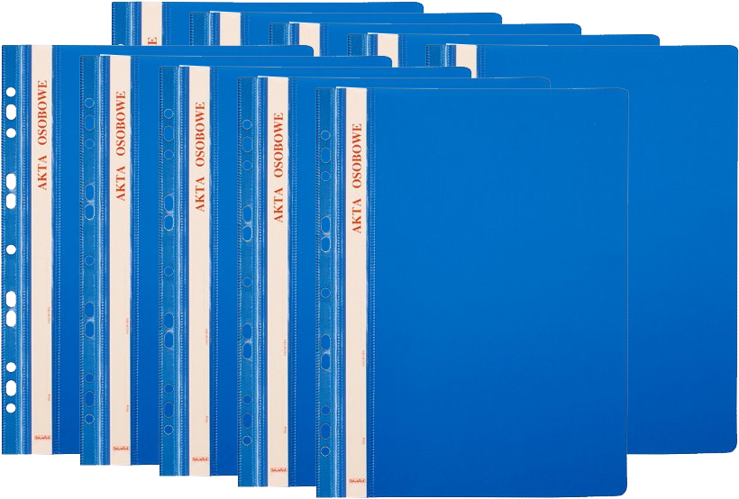 10x skoroszyt plastikowy oczkowy Biurfol, do akt osobowych, A4, do 200 kartek, niebieski