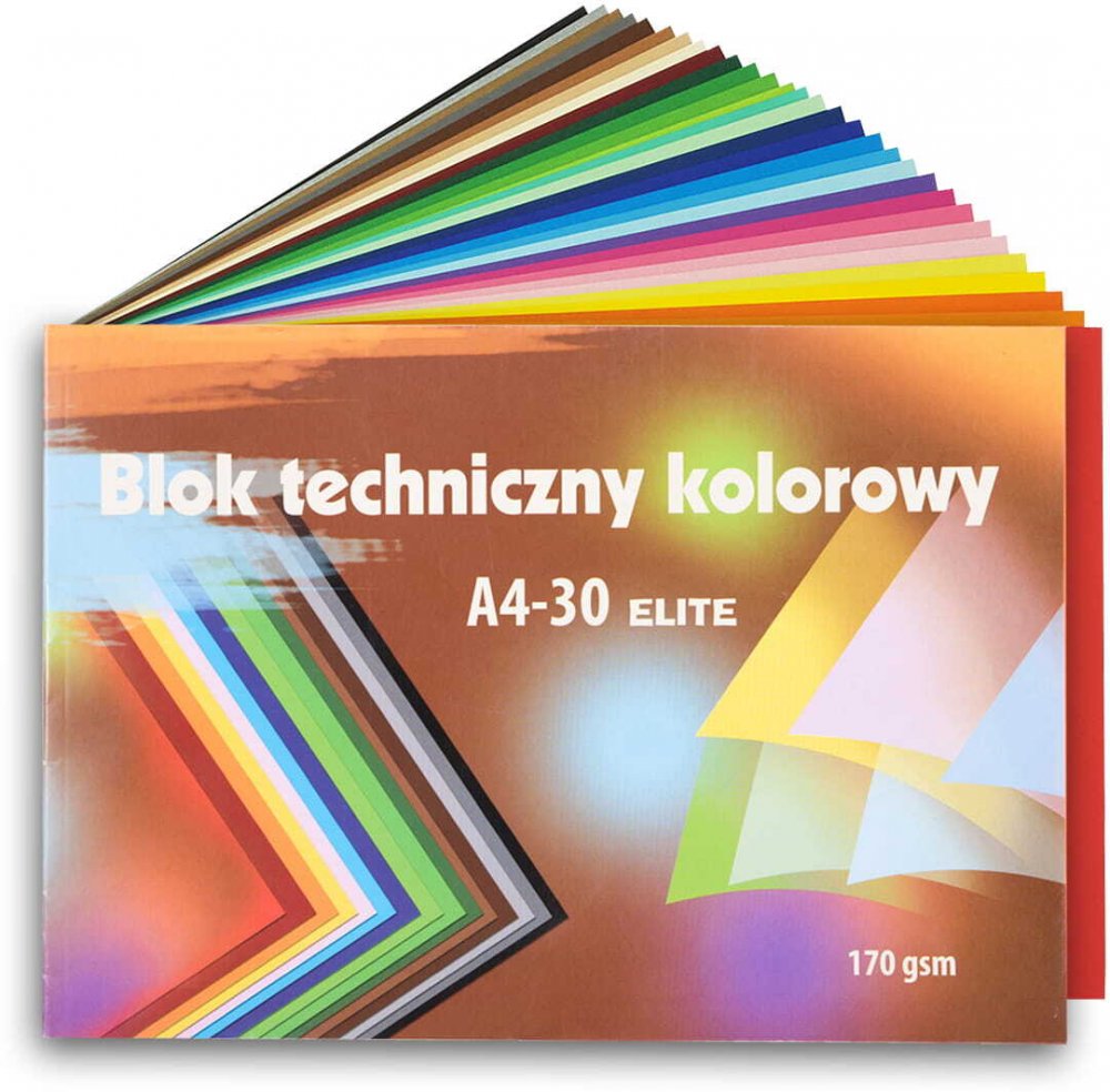 Blok techniczny kolorowy Kreska ELITE A4, 170g/m2, 30 kartek, kolorowy