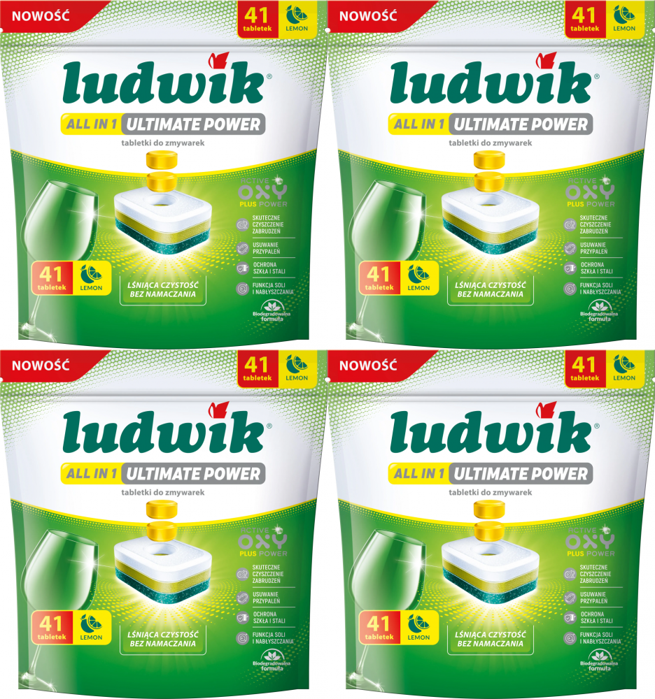 4x Tabletki do zmywarek Ludwik All in One Ultimate Power, lemon, 41 sztuk