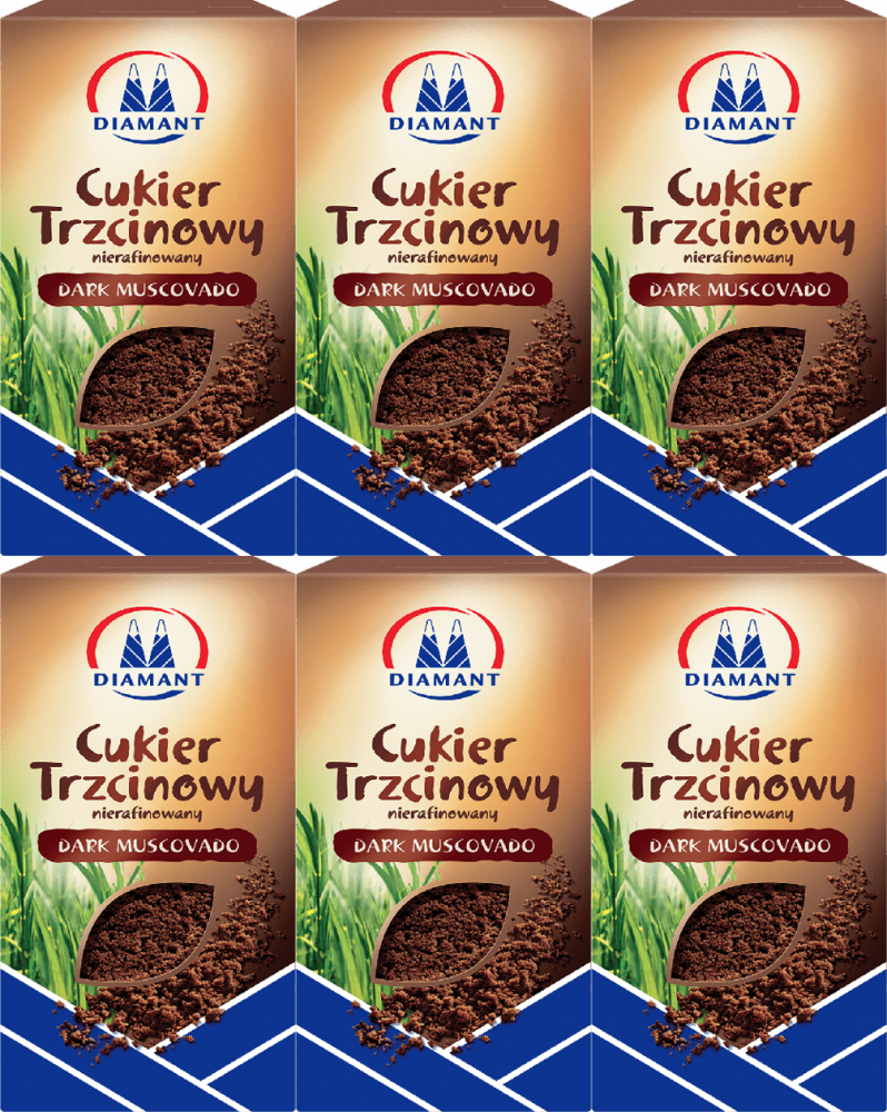 6x Cukier trzcinowy Diamant Dark Muscovado, sypki, 0.5kg