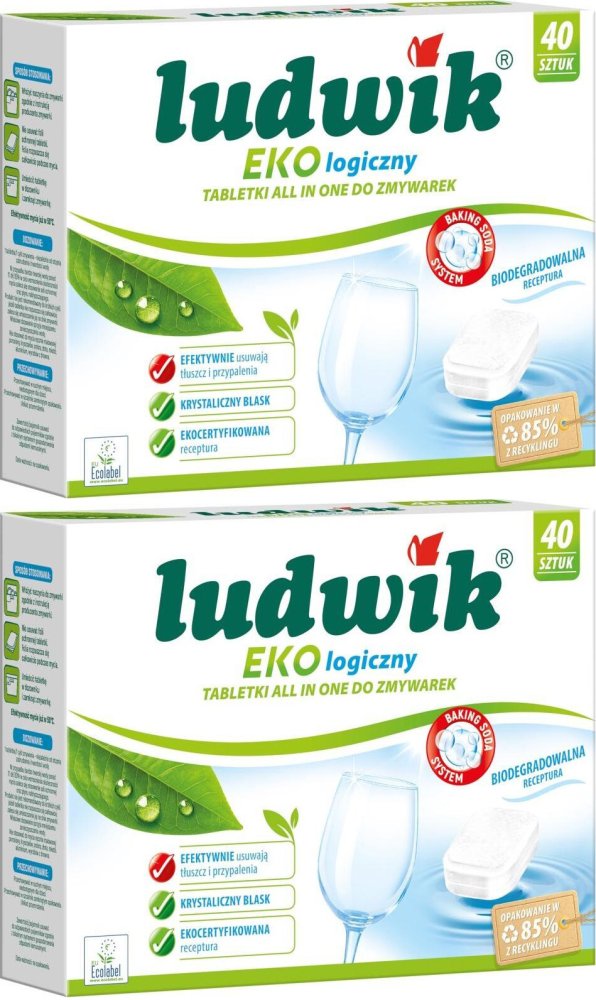 2x Tabletki do zmywarek Ludwik Ekologiczny All in One, 720g, 40 sztuk