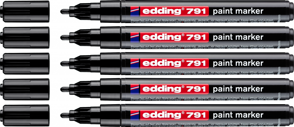 5x Marker olejowy edding, 791, okrągła, 1-2mm, czarny