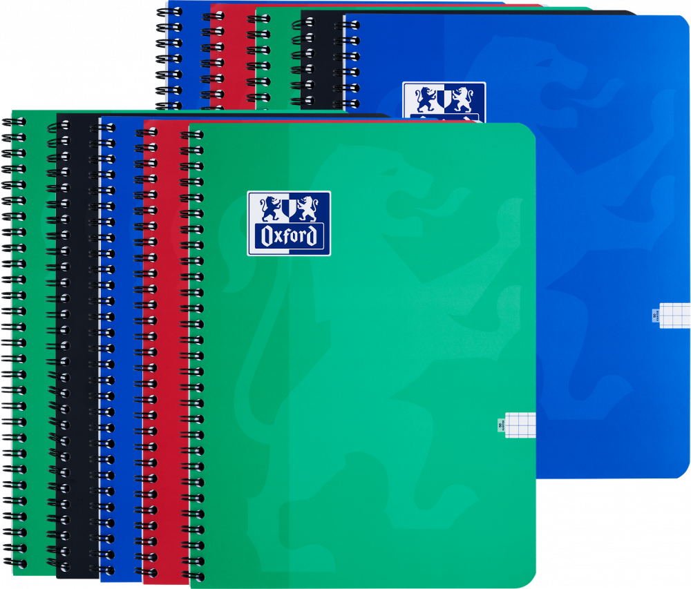 10x Kołonotatnik Oxford Esse, A4, w kratkę, 50 kartek, okładka kartonowa, mix kolorów