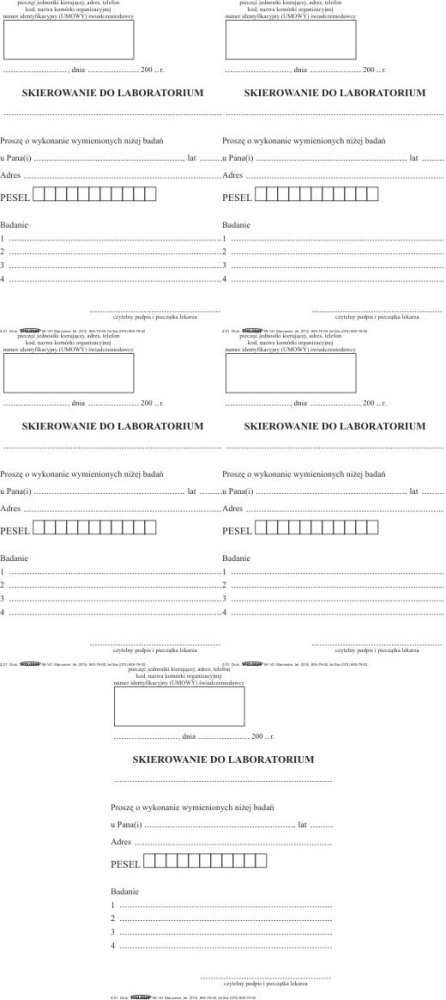5x Druk akcydensowy Skierowanie do laboratorium Stolgraf, A6, 1 kopia, 100k