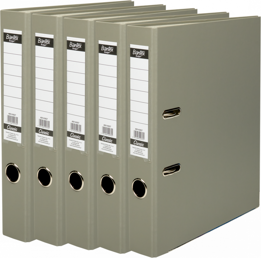 5x Segregator A4 Bantex Budget Classic, 50mm, do 350 kartek, szary