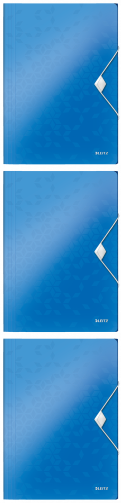 3x Teczka plastikowa z gumką Leitz Wow, A4, 15mm, niebieski