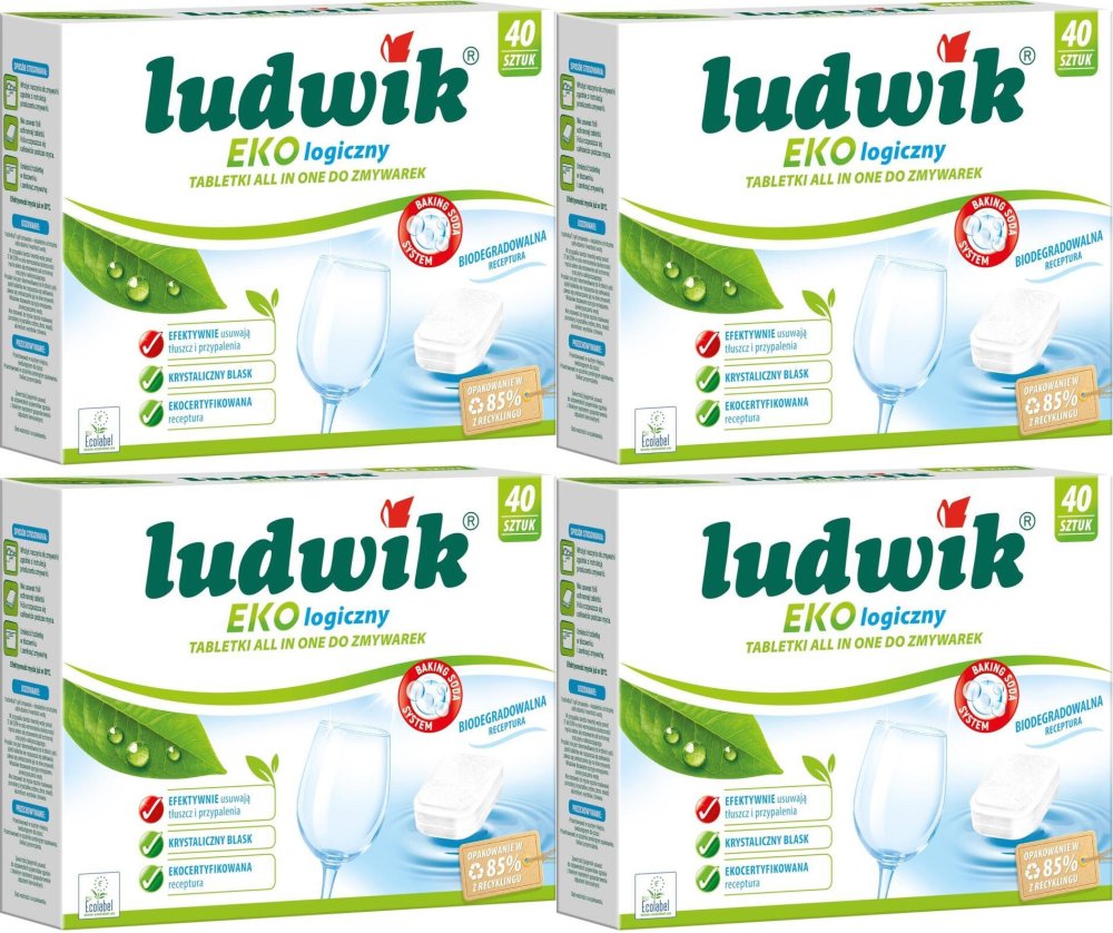 4x Tabletki do zmywarek Ludwik Ekologiczny All in One, 720g, 40 sztuk