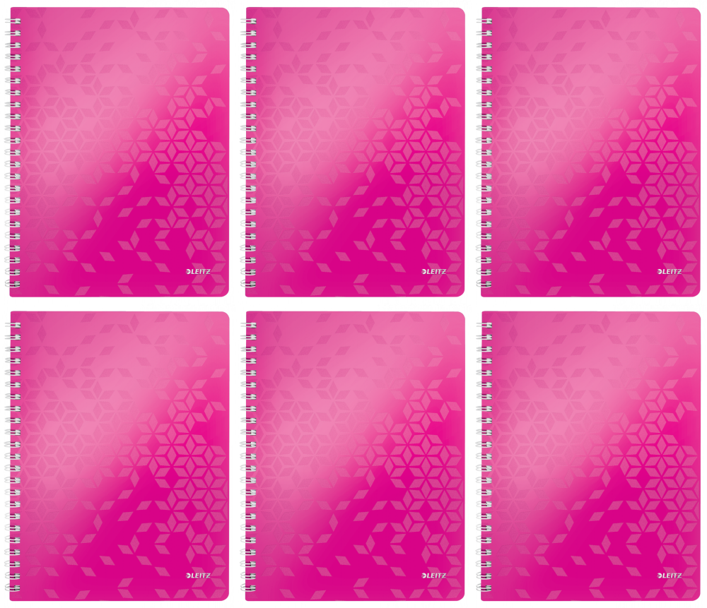 6x Kołonotatnik Leitz Wow, A4 , w kratkę, 80 kartek, okładka PP, różowy