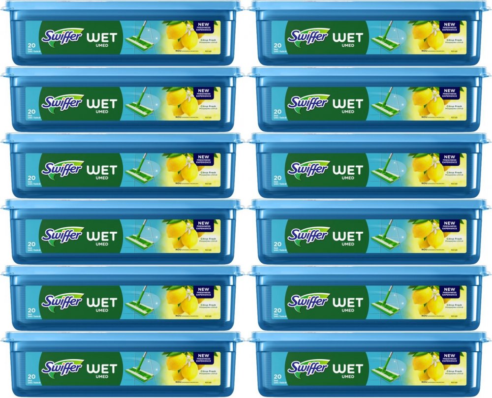 12x Chusteczki do mopa Swiffer Sweeper Wet, mokre, cytrynowy, 20 sztuk