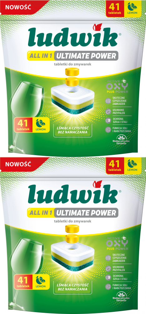 2x Tabletki do zmywarek Ludwik All in One Ultimate Power, lemon, 41 sztuk