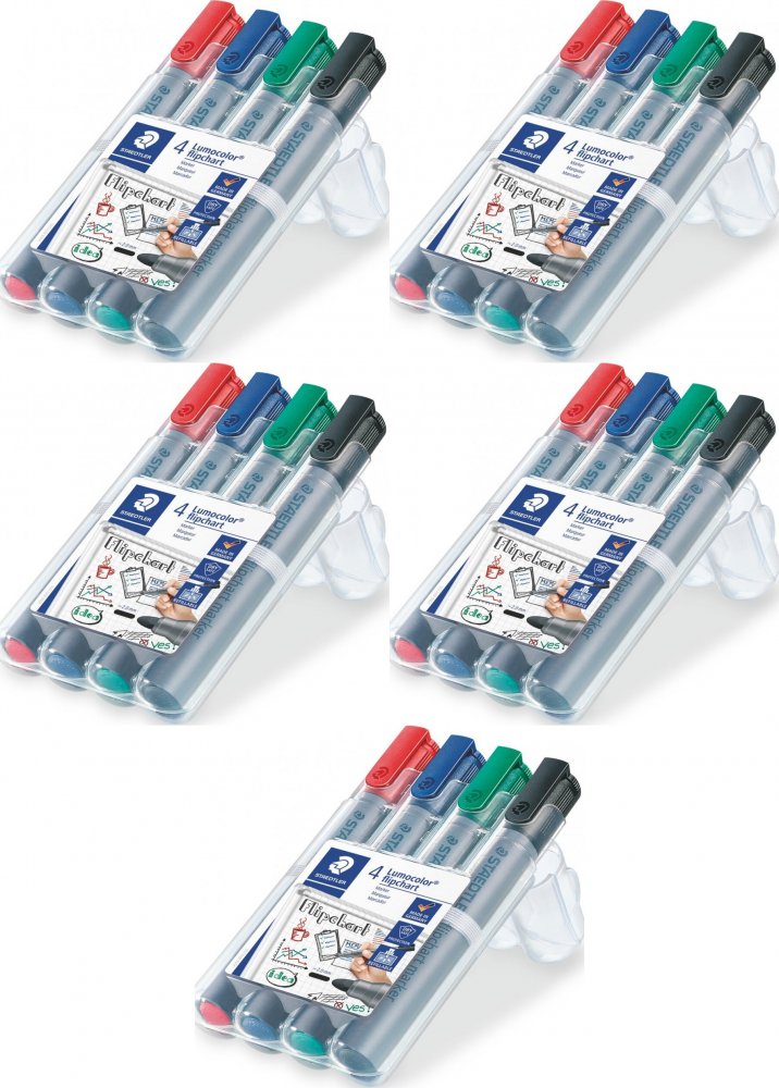 5x Marker do flipchartów w etui, Staedtler Lumocolor, 2 mm, okrągła, 4 sztuki , mix kolorów
