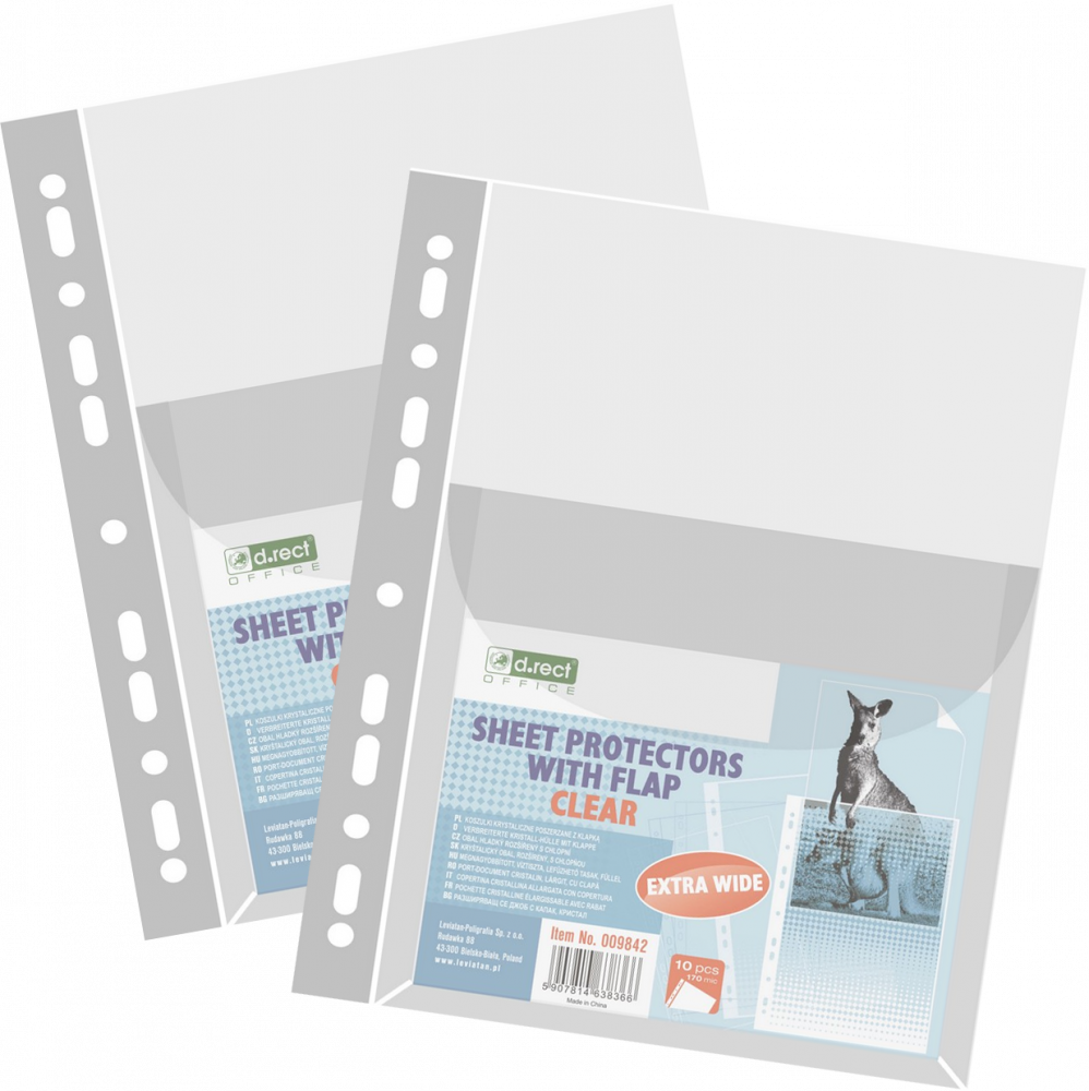 2x Koszulki krystaliczne D.Rect, poszerzane z klapką, A4, 170μm, 10 sztuk, transparentny