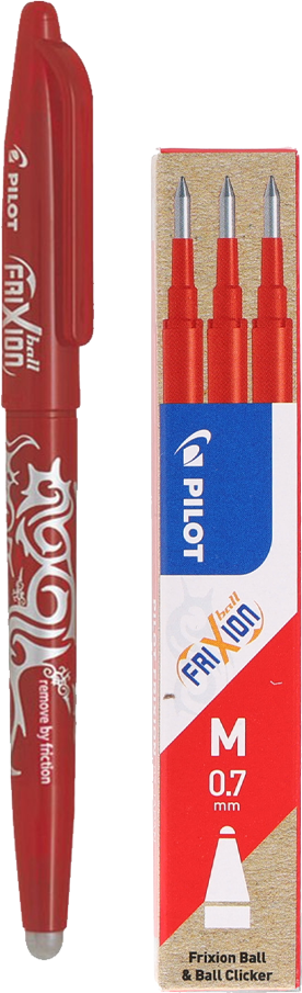 Zestaw 1x Pióro kulkowe wymazywalne Pilot Frixion Ball, 0.7mm, czerwony + wkłady