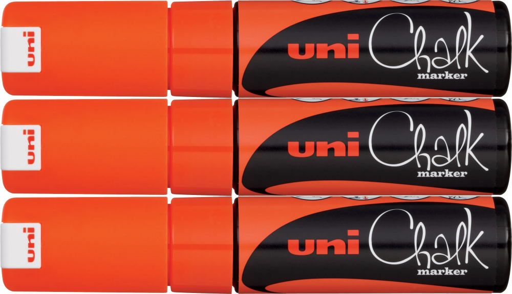 3x Marker kredowy Uni PWE-8K, ścięta, pomarańczowy