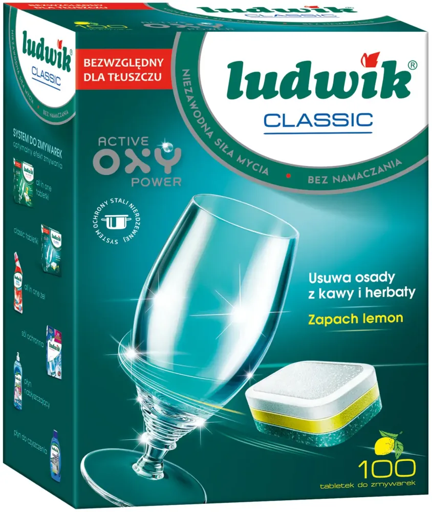 Tabletki do zmywarek Ludwik Classic P-Free, cytrynowy, 1800g, 100 sztuk