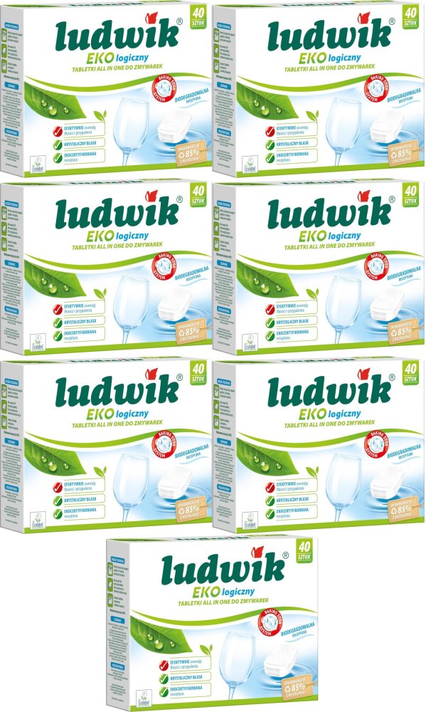 7x Tabletki do zmywarek Ludwik Ekologiczny All in One, 720g, 40 sztuk