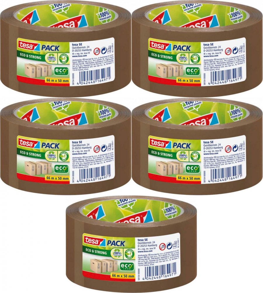 5x Taśma pakowa Tesa Eco&Strong, 50mm x 66m, brązowy