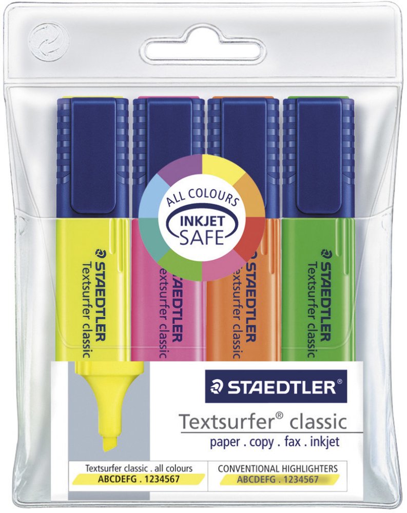 Zakreślacz Staedtler S364-WP4, ścięta, 5mm, w etui, 4 sztuki, mix kolorów