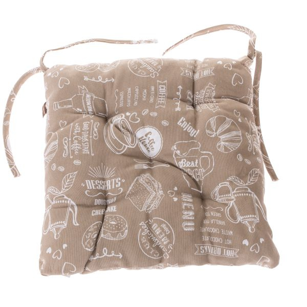 Poduszka na krzesło wiązana brązowa z białymi wzorami 40x40cm