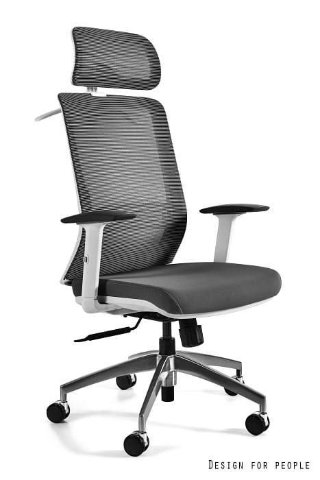 Fotel biurowy ASOS, ergonomiczny, obrotowy, regulowane podłokietniki, siatka/tkanina, szary