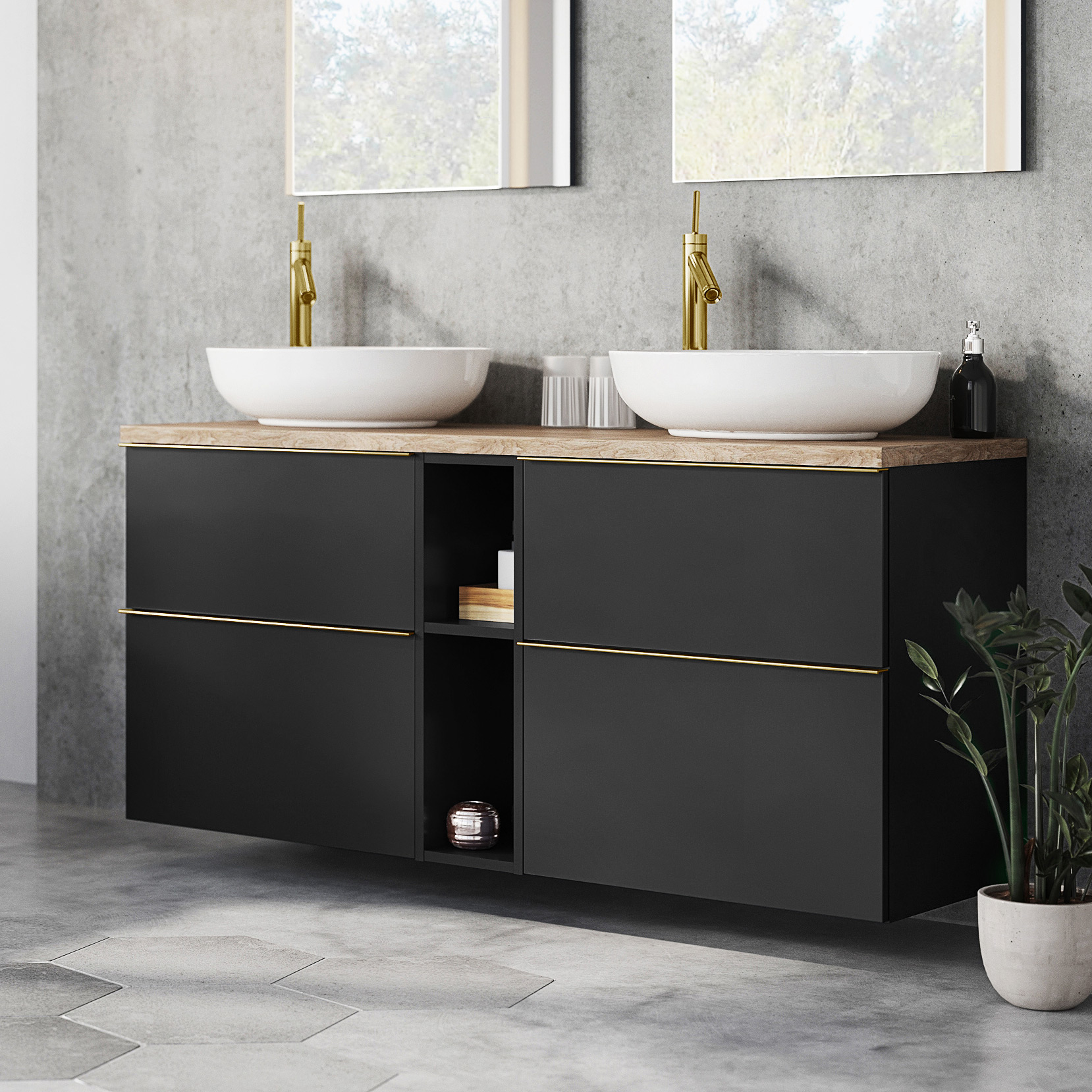 Elita Look szafka 60x44,9x63,5 cm podumywalkowa wisząca black matt RE080601027160