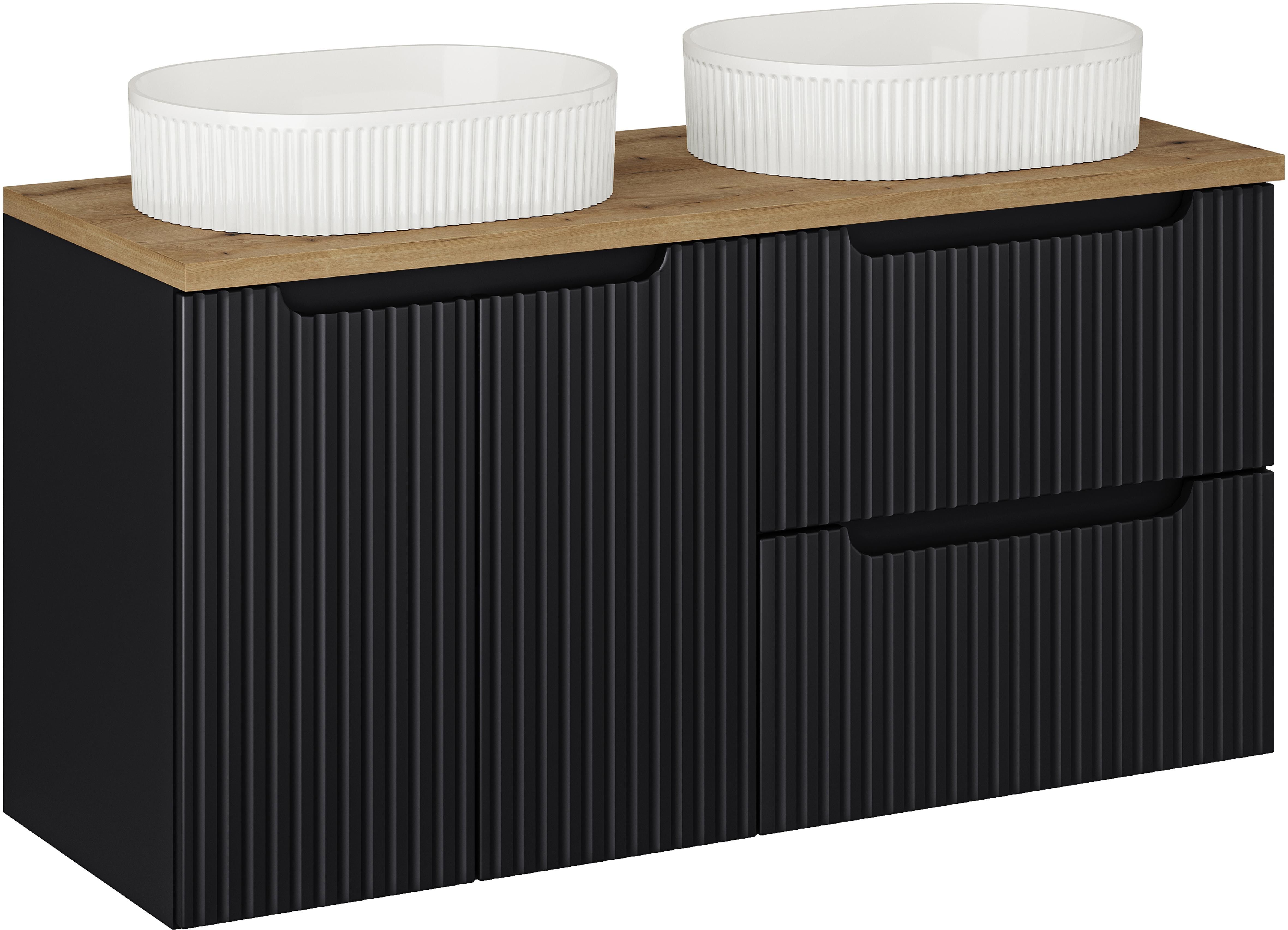 Zestaw 2 x Comad Nova Black szafka 60x39x57 cm podumywalkowa wisząca czarna z blatem i umywalkami SET-NOB B OAK 120CM UN BEYOND 5 WH