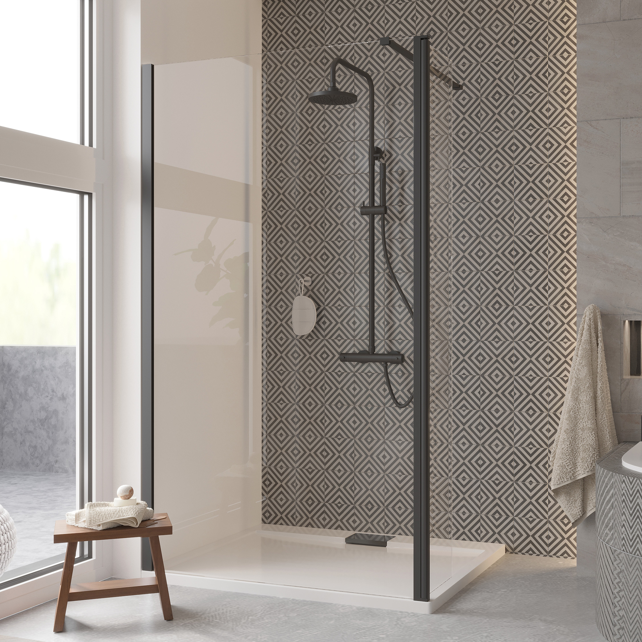 Besco Eco-N Black ścianka prysznicowa Walk-In 120 cm czarny mat/szkło przezroczyste ENB-120-195C