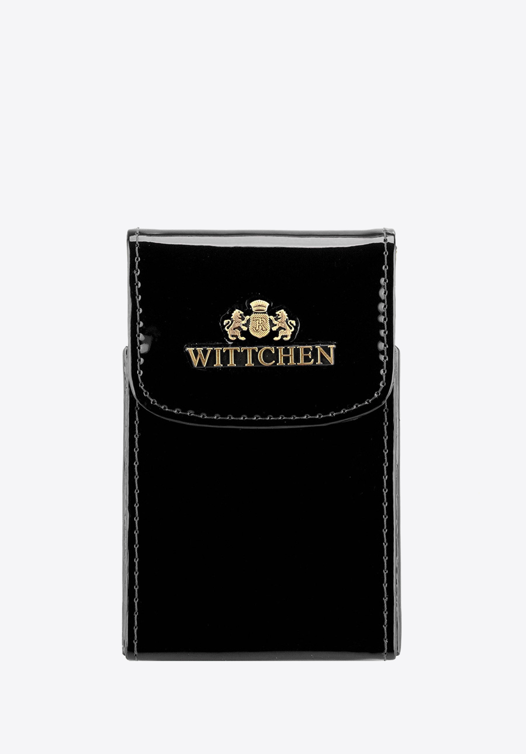 Etui na wizytówki ze skóry lakierowanej pionowe czarne