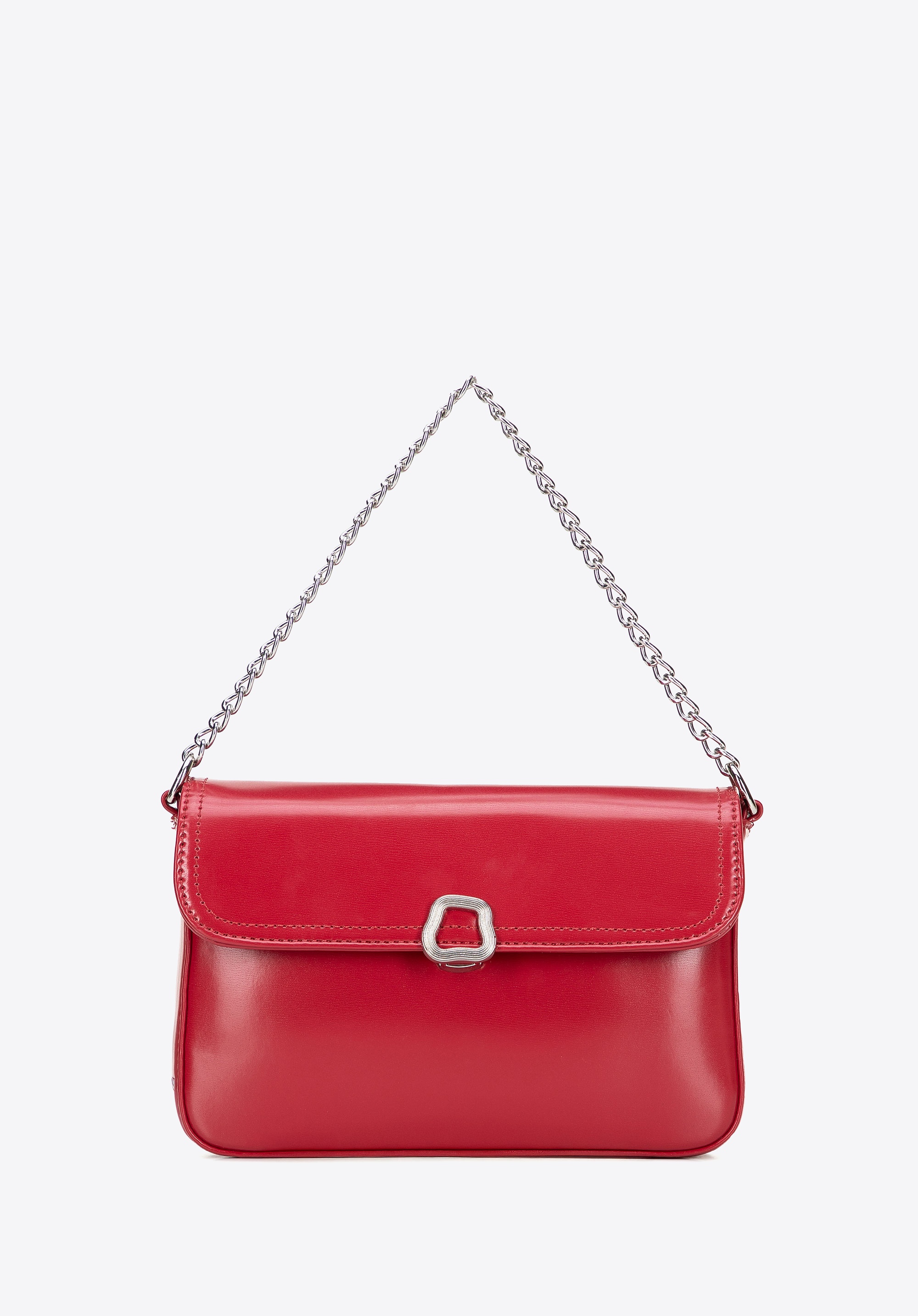 Damska listonoszka z imitacji skóry z łańcuszkiem czerwona