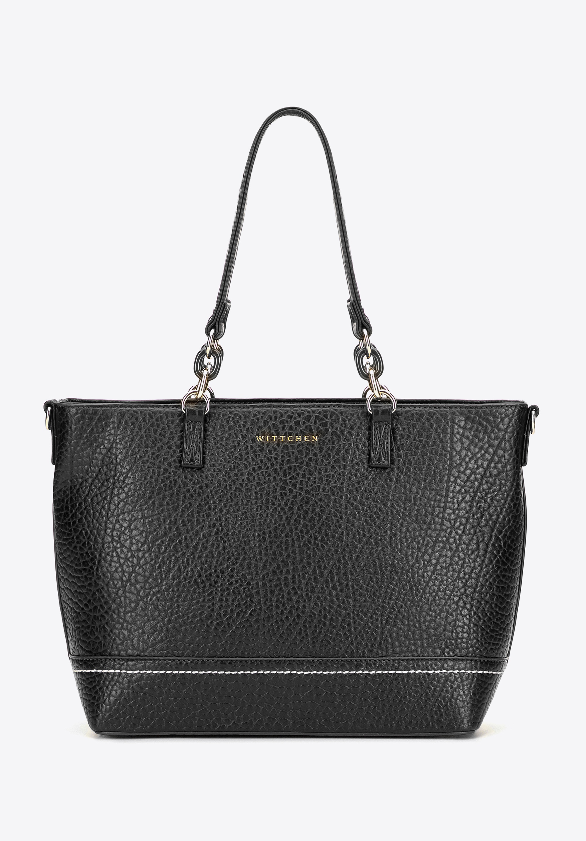 Shopperka z ekoskóry z dekoracyjnym elementem łańcuszka czarna