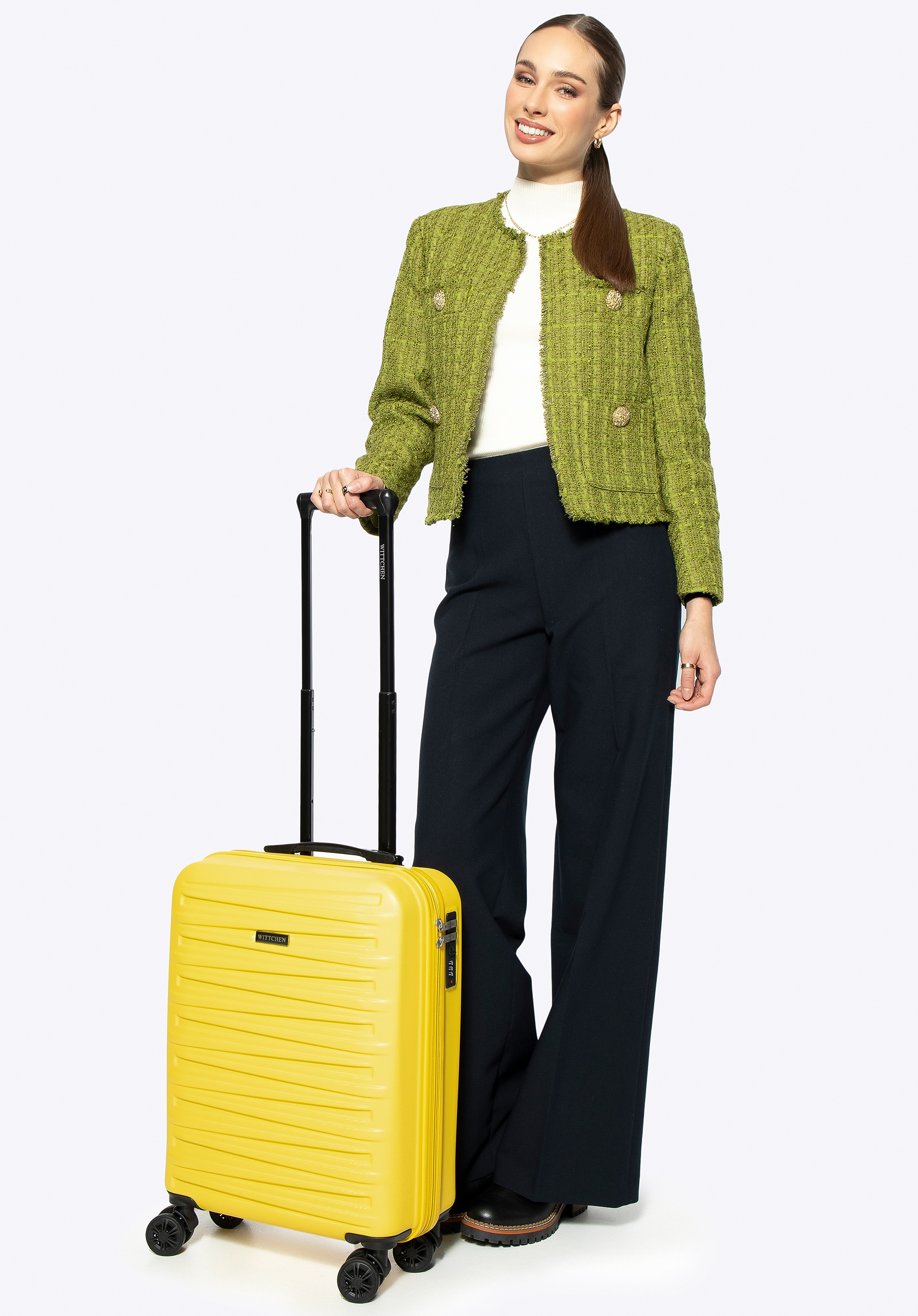 Dodatkowe rabaty - Mała walizka z ABS-u w poziome tłoczenie żółta