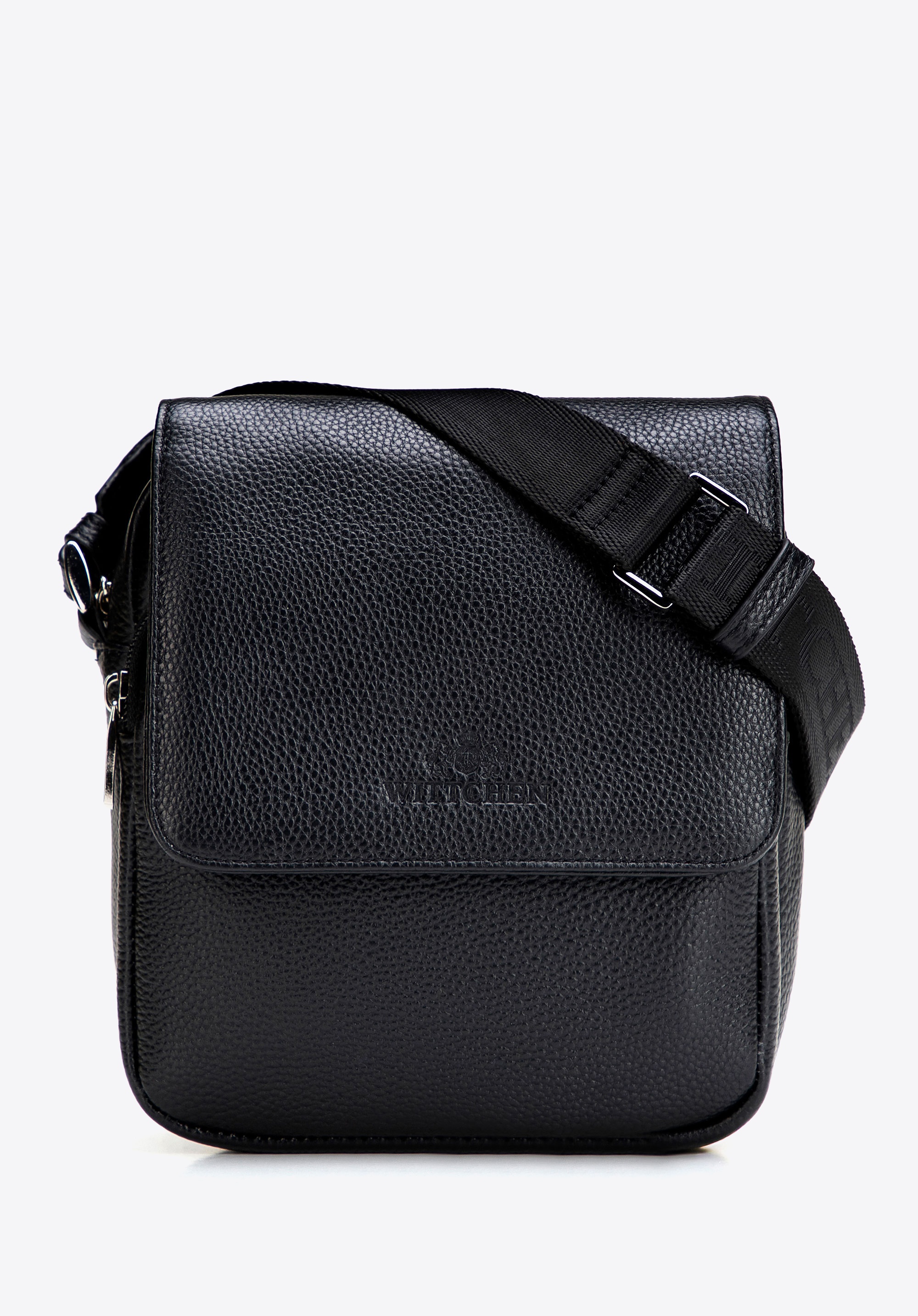 Męska listonoszka z naturalnej skóry z klapą czarna