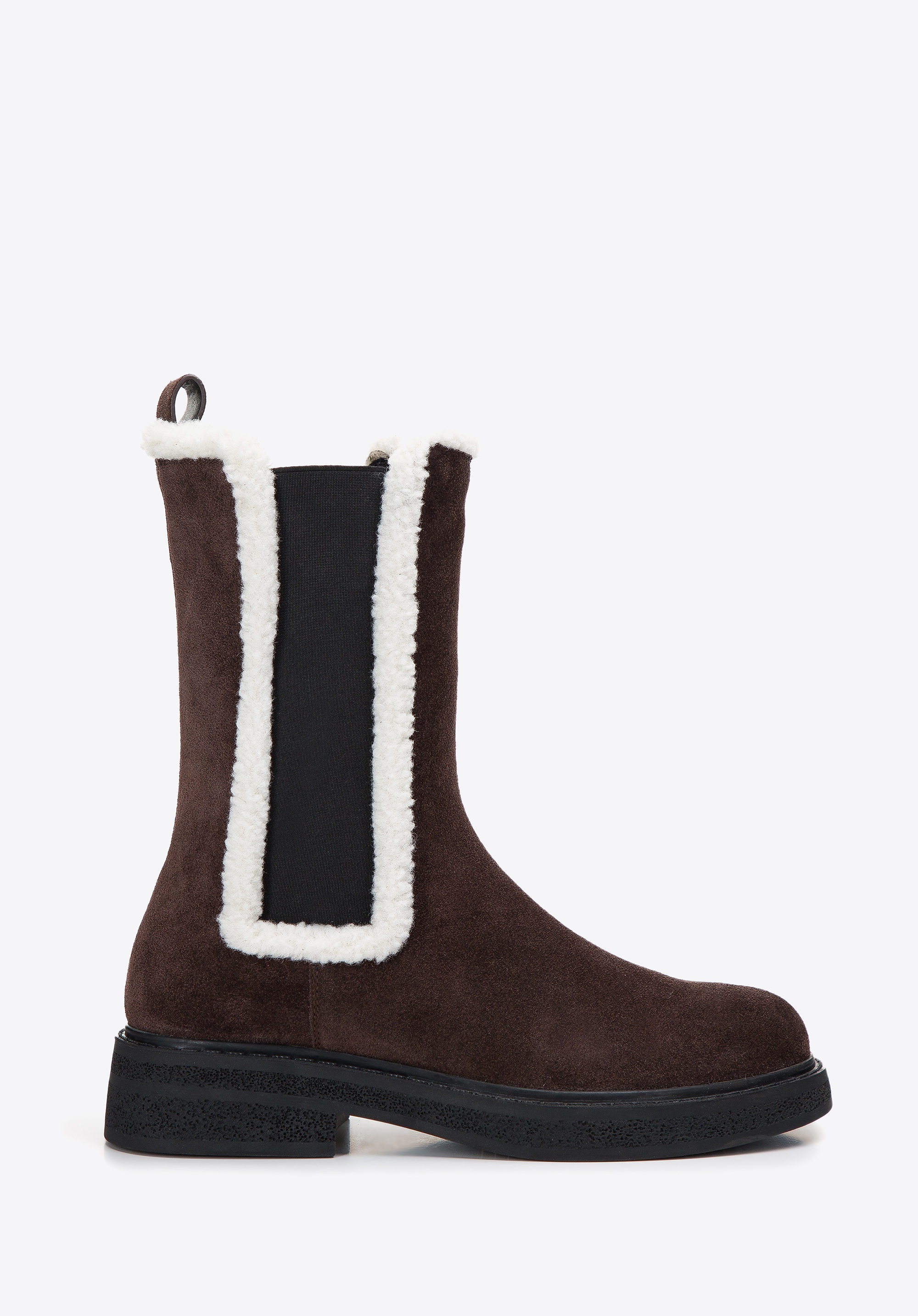 Damskie sztyblety zamszowe ze sztucznym kożuszkiem ciemny brąz