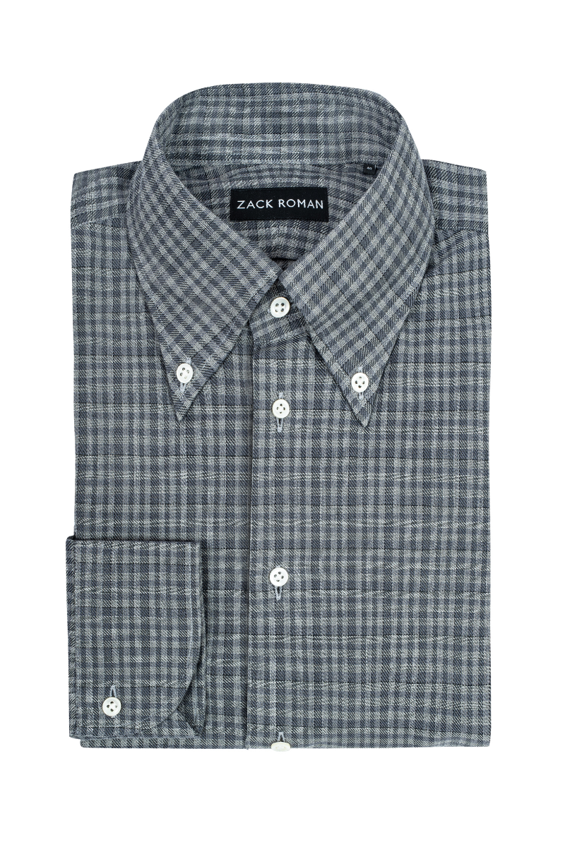 Szara koszula button down w kratkę Vichy, bawełniano-kaszmirowa