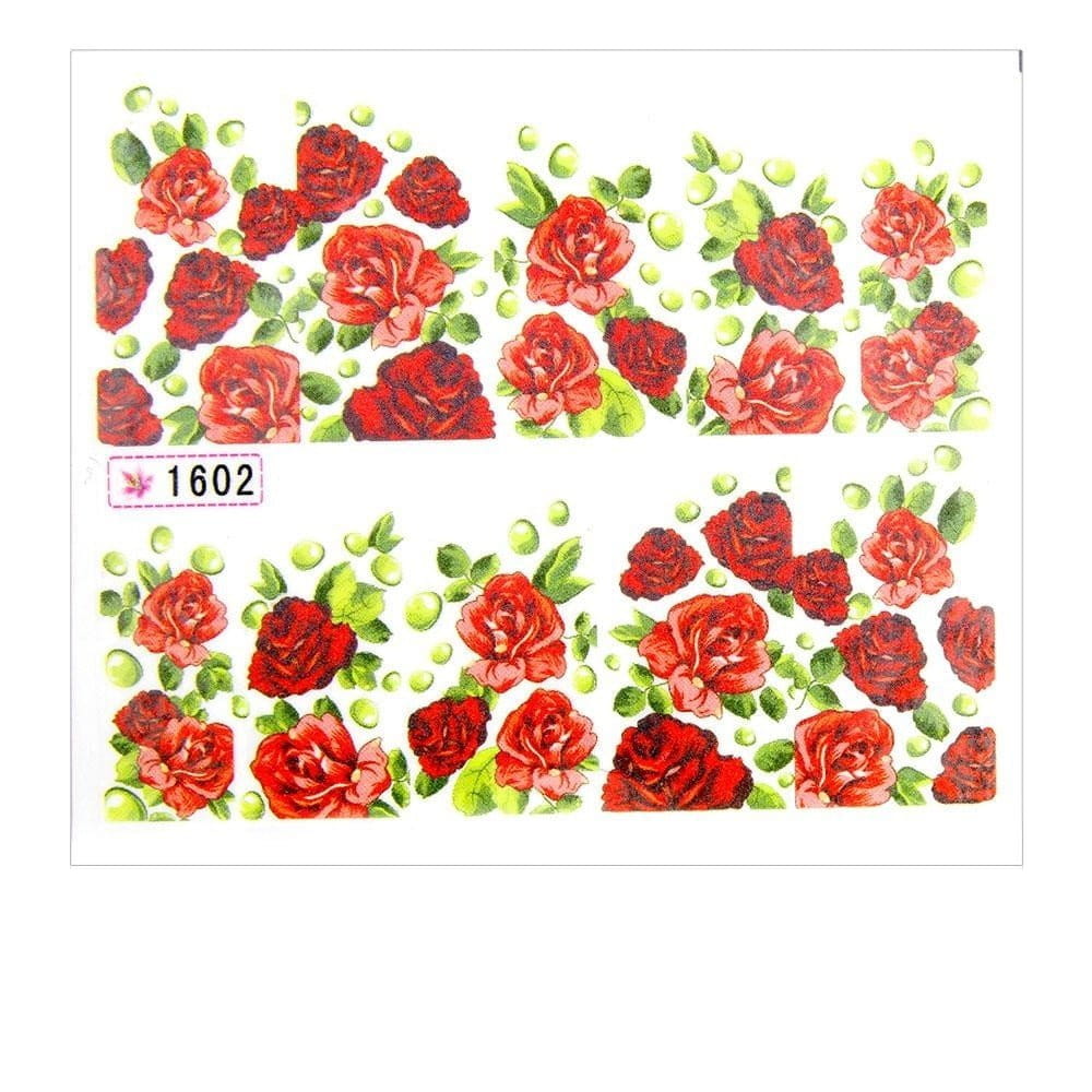 Naklejki wodne do paznokci arkusz 6,5 x 5,5 cm na 10 palców Nr 1602