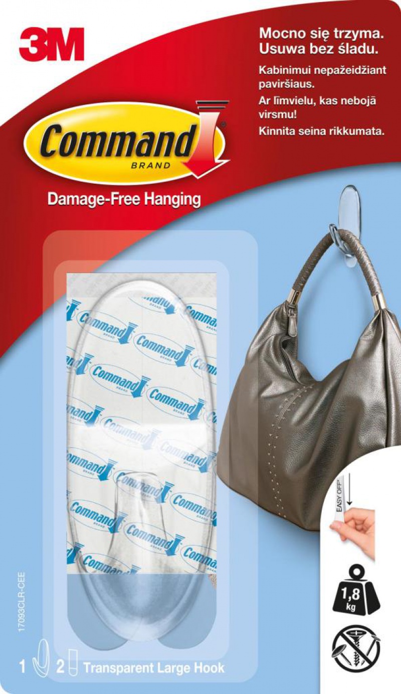 Hak wielokrotnego użytku COMMAND (17093CLR PL), duży, transparentne