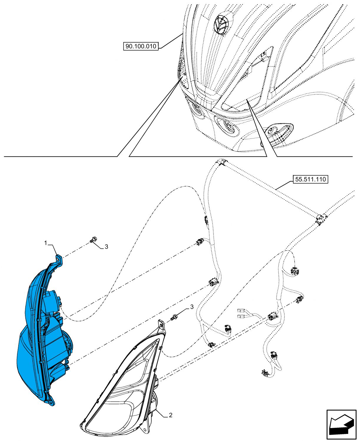 Lampa robocza przednia lewa New Holland T7 48025660 CNH