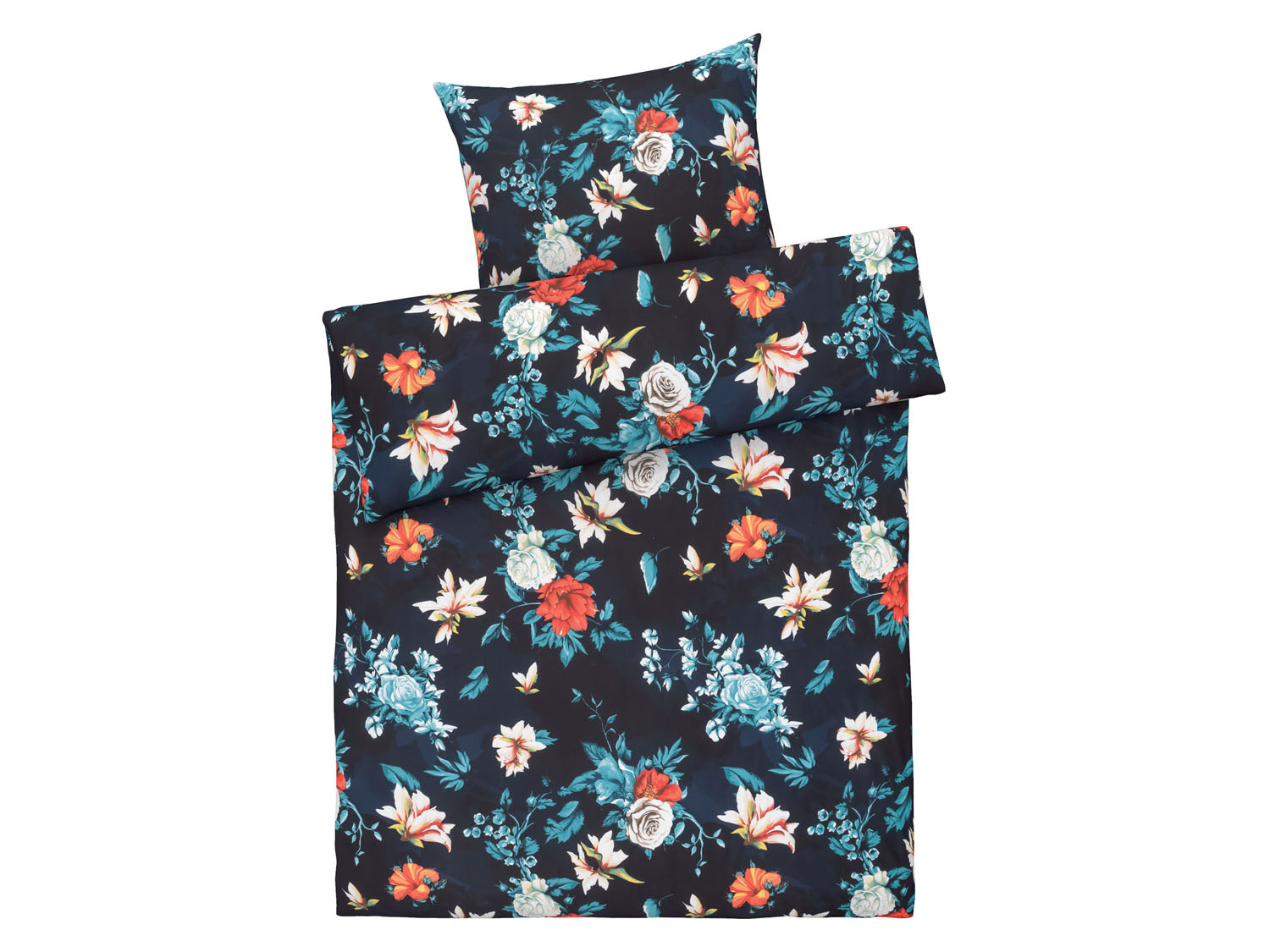 Livarno home Pościel z bawełny satynowej 140 x 200 cm W kwiaty/granatowy