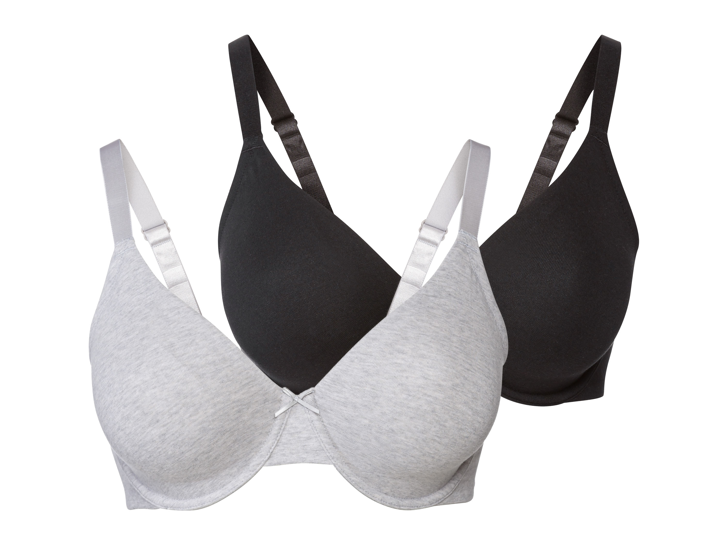 esmara Biustonosz damski z fiszbinami, 2 sztuki 85D, Czarny/jasnoszary