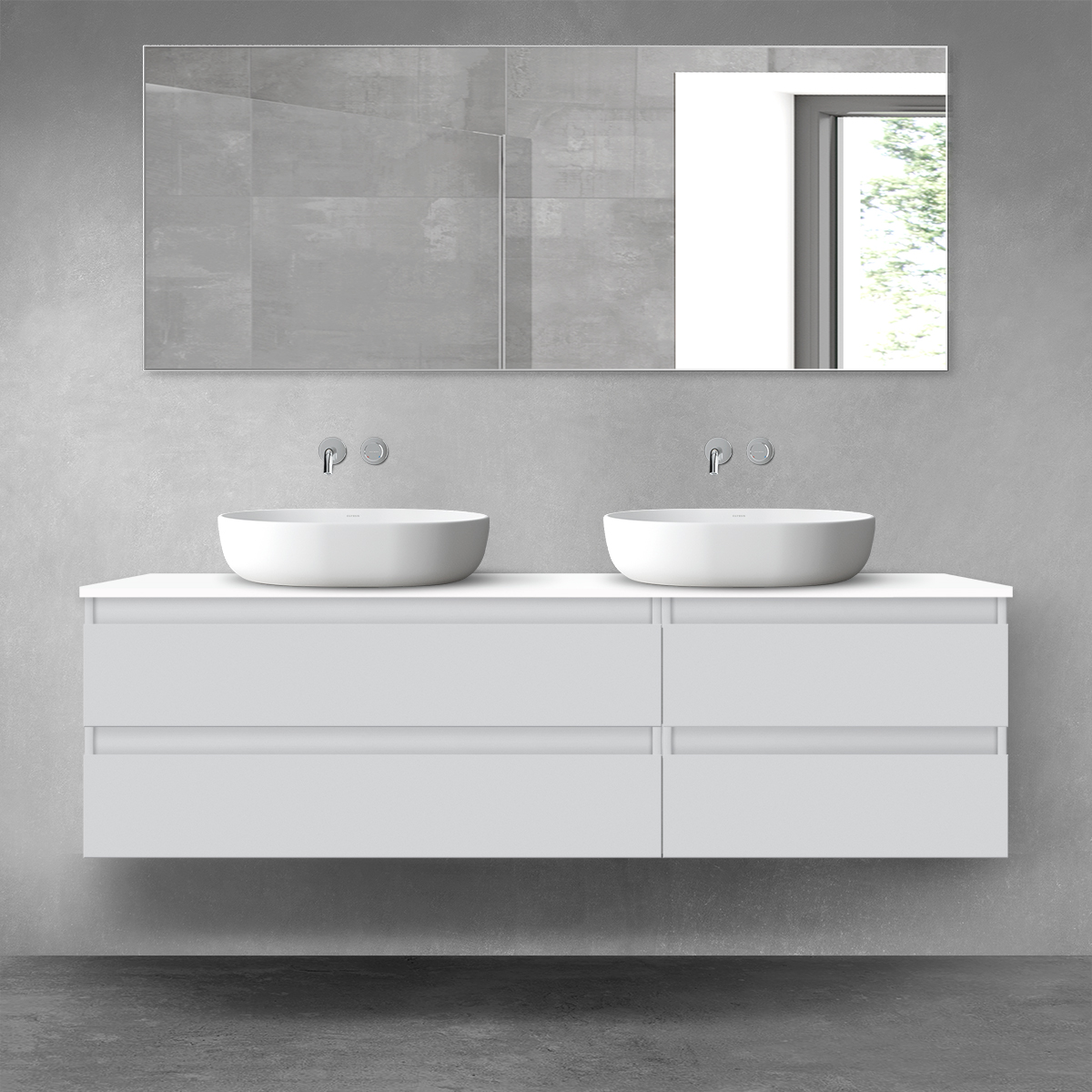 Darmowa Dostawa - Zestaw mebli łazienkowych 160x46.4x48.6 cm podumywalkowa wisząca biała-szara Oltens Vernal 68337700