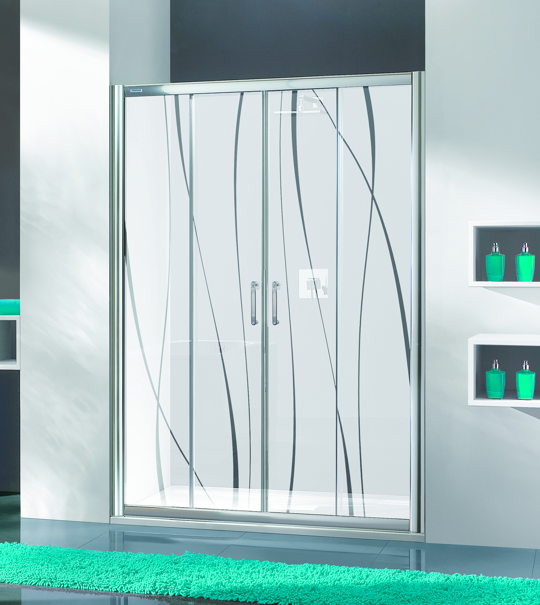 Darmowa Dostawa - Drzwi prysznicowe z profilem 150 cm rozsuwane srebrny połysk/szkło ze wzorem Sanplast TX 600271125038231