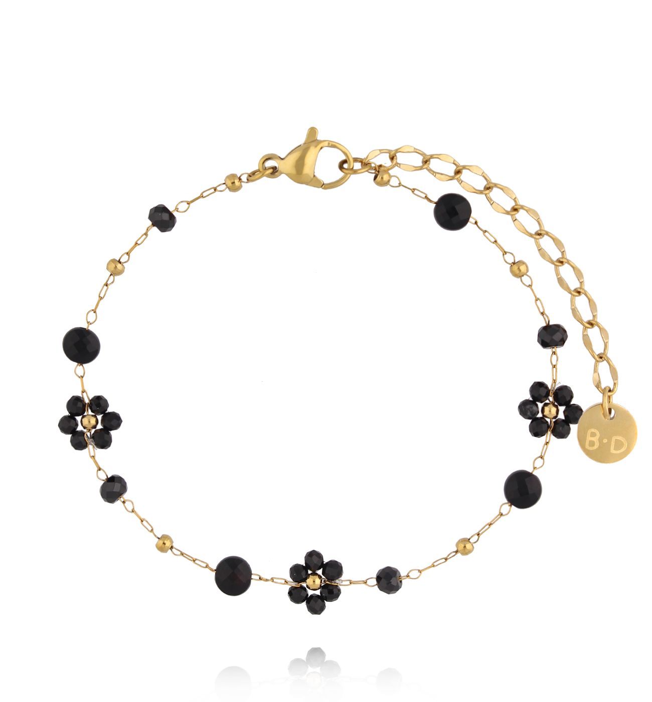 Bransoletka z turmalinami i czarnymi agatami z motywem kwiatków BSC2390